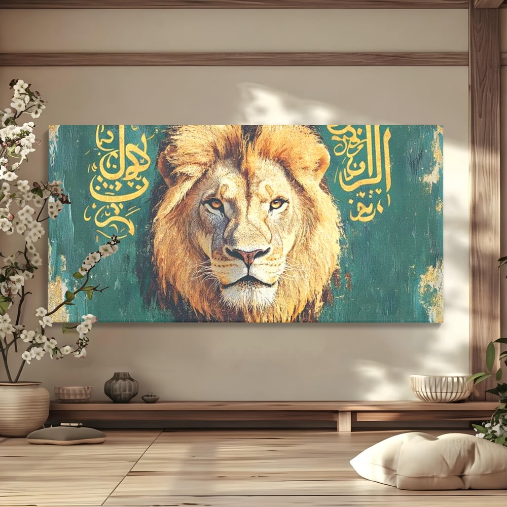 Tablou canvas cu tablou canvas cu cap de leu, fara rama, pe sasiu de lemn